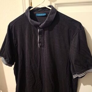 Perry Ellis Mens Black Short Sleeve Polo Shirt Tipped Cuffs Size Large